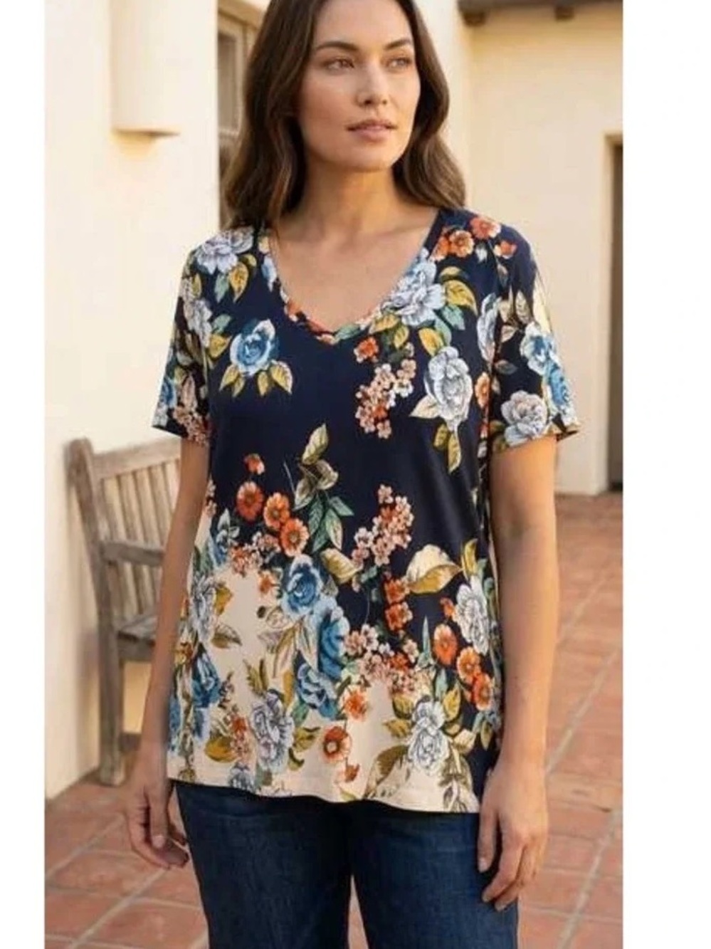 Johnny Was Emma Rose The Favorite Bamboo V-Neck Tee Size Medium